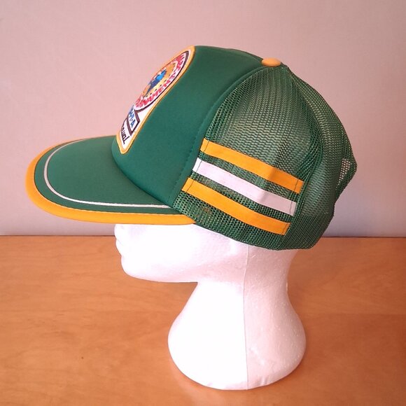 Vintage 1989 ABC National Bowling Tournament Wichita Green 3 Stripe Trucker Hat - Picture 3 of 12